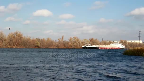 Barco cargado atraviesa el canal — Vídeos de Stock