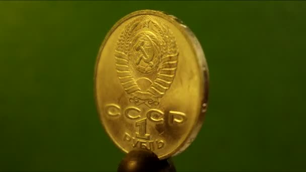 Moneda Del Período Urss Dedicada 130 Aniversario Del Tsiolkovsky Anverso — Vídeo de stock