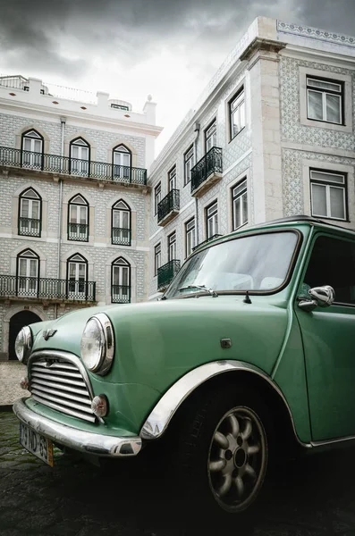Lisbon Portugal February 2019 Light Green Classic British Austin Mini — Stock Photo, Image