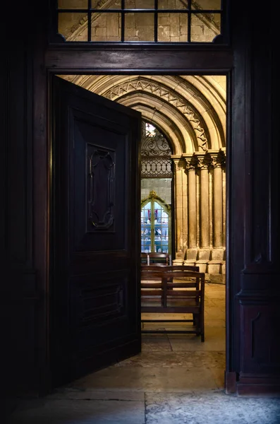 Entrance Wooden Door Cathedral Lisbon Portugal External Door Open Left — Stock Photo, Image