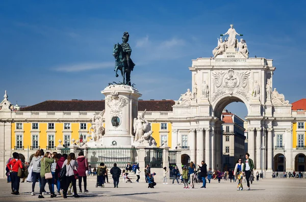 Lisboa Portugal Febrero 2019 Vista Clásica Praca Comercio Plaza Principal — Foto de Stock