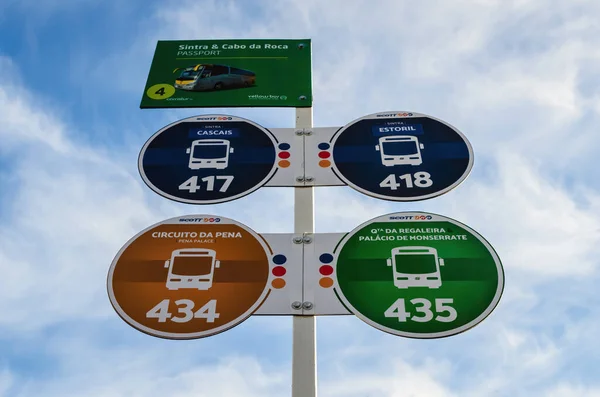 2019 Sintra Portugal February 2019 Bus Stop Sign Sintra Portugal 로열티 프리 스톡 이미지