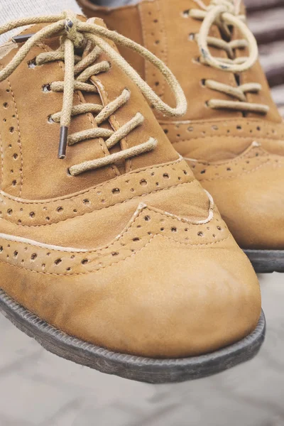 Beige suede shoes oxfords — Stock Photo, Image