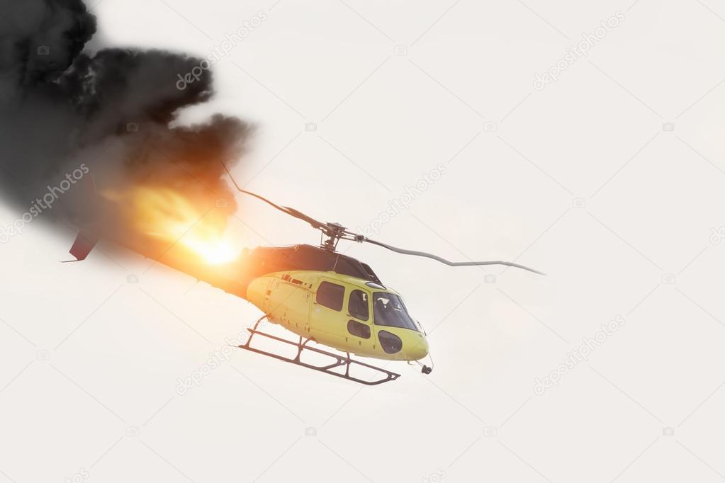 Air Crash. Burning falling helicopter