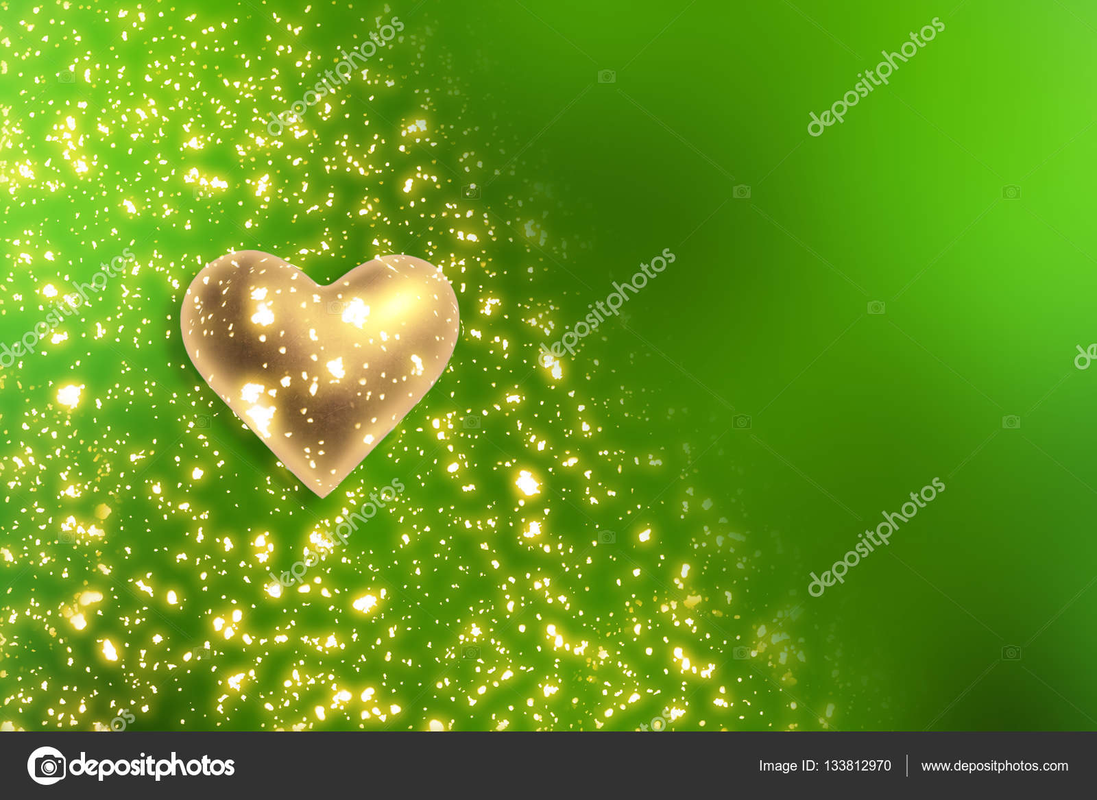 Green Christmas Background With Golden Heart And Glitter Or Bokeh Lights Round Defocused Particles Stock Photo C Vakhitovstock