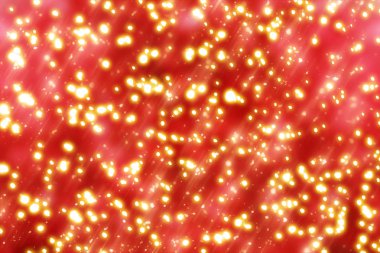 Altın daire glitter veya bokeh ışık ile kırmızı Noel arka plan. Yuvarlak altın ufuk parçacıklar