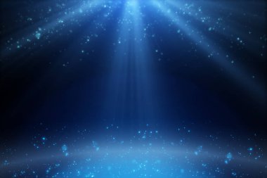 Sahne ışık ve mavi parlak ışıkları katta. Noel şenlikli arka plan görüntüsü için ürününüzü soyut. Spot gerçekçi ray