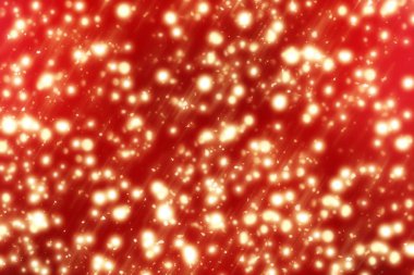 Altın daire glitter veya bokeh ışık ile kırmızı Noel arka plan. Yuvarlak ufuk parçacıklar