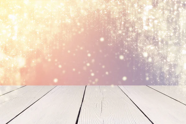 Glitters of bokeh oprit en witte tabel. Merry Christmas-sjabloon — Stockfoto