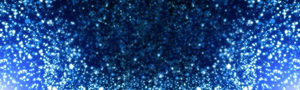 Magiska jul blå bakgrund. Bokeh eller glitter lampor på mörk bakgrund. Panoramautsikt — Stockfoto