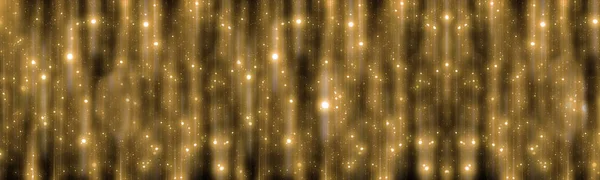 Mörk jul bakgrund med gyllene glitter eller bokeh lampor. Panoramautsikt — Stockfoto