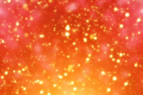 Luces doradas de bokeh o brillo y fondo rojo navideño. Partículas redondas de oro —  Fotos de Stock