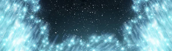 Noel şenlikli panoramik arka plan. mavi ışık ve bokeh parçacıklar — Stok fotoğraf