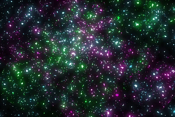 Fond d'écran abstrait. Particules colorées lumières à paillettes violet, vert et bleu. Modèle de Noël — Photo