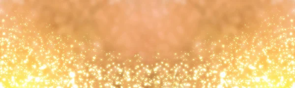 Altın Christmas Lights. Akmak altın arka plan. Panoramik görünüm