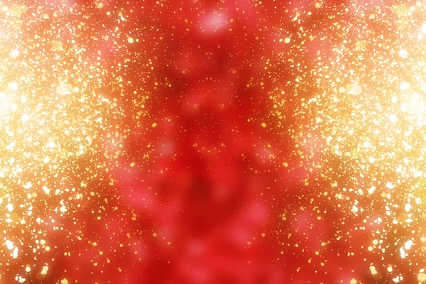 Roter Weihnachtshintergrund mit goldenem Kreisglitzern oder Bokeh-Lichtern. runde Goldpartikel defokussiert — Stockfoto
