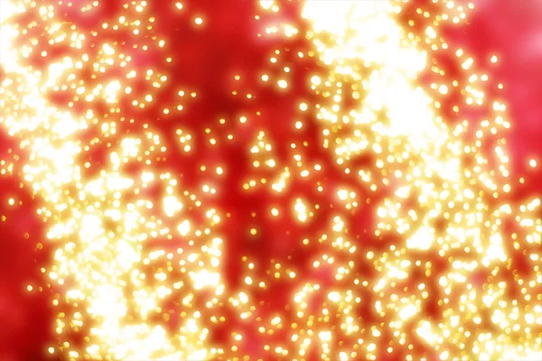 Fond rouge de Noël avec des paillettes cercle d'or ou des lumières bokeh. Particules d'or défocalisées rondes — Photo