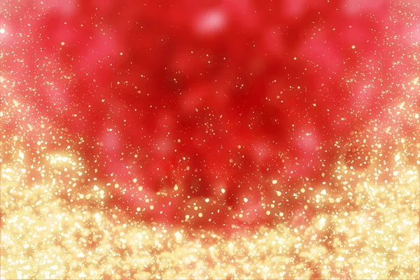 Fundo de Natal vermelho com brilho círculo dourado ou luzes bokeh. Partículas redondas desfocadas — Fotografia de Stock