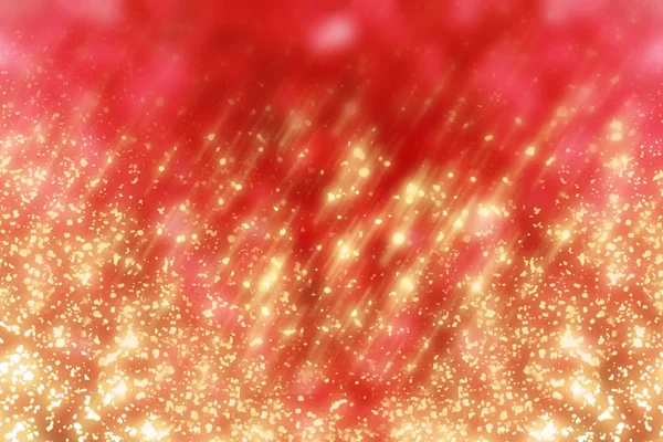 Sfondo rosso di Natale con cerchio d'oro brillantini o luci bokeh. Particelle rotonde sfocate — Foto Stock