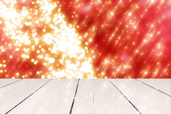 Fond rouge de Noël avec des paillettes cercle d'or ou des lumières bokeh. Particules d'or défocalisées rondes — Photo