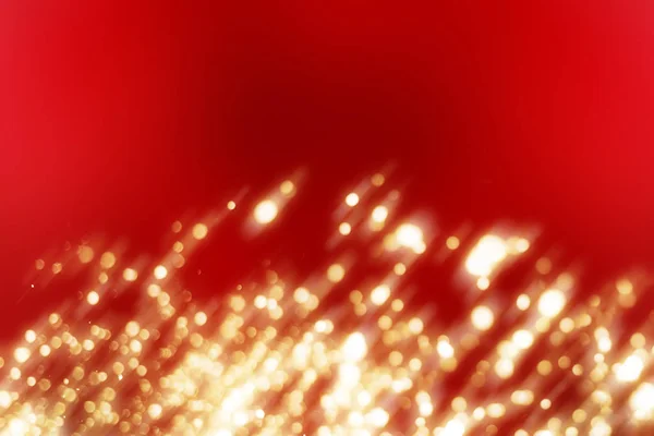 Sfondo rosso di Natale con cerchio d'oro brillantini o luci bokeh. Particelle rotonde sfocate — Foto Stock