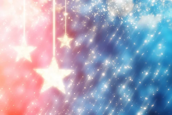 블루와 레드 크리스마스 배경 황금 별과 반짝이 bokeh 빛. 라운드 defocused 입자 — 스톡 사진