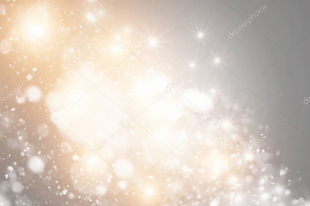 Red Christmas Background with Golden circle glitter or bokeh lights. Round defocused particles