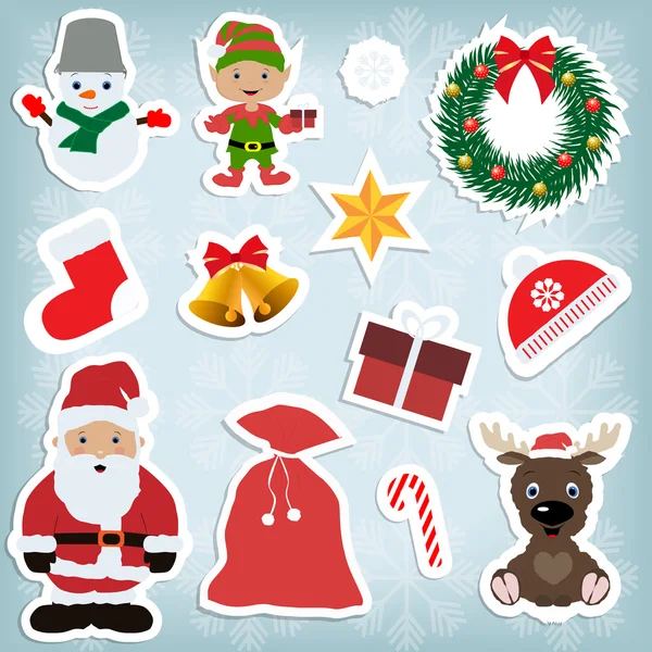 Kinderweihnachtssticker. Sammlung von Etikettenschablonen zur Dekoration von Grußworten. niedliche Vektorillustration — Stockvektor