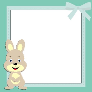 Bunny ile çocuk kare mavi çerçeve. Selamlama şablonu 