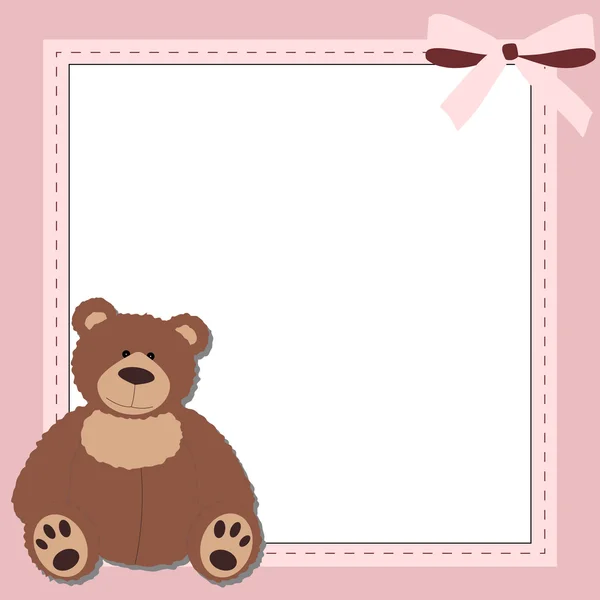 Мила квадратна рожева рамка з плюшевим ведмедем . — стоковий вектор