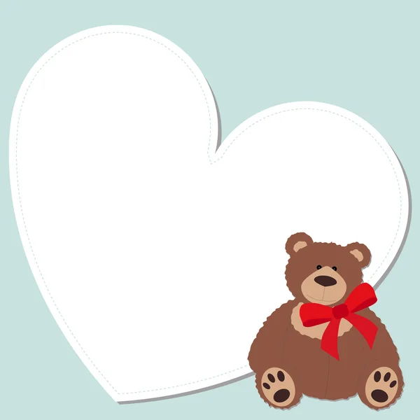 Cute frame in the shape of a heart with a Teddy bear — Stock Vector