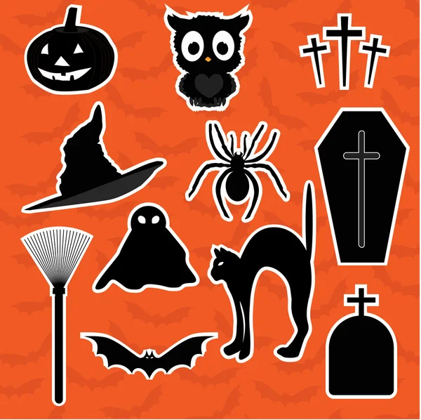 Coleção de ícones para o Halloween. Conjunto de adesivos para decoração — Vetor de Stock