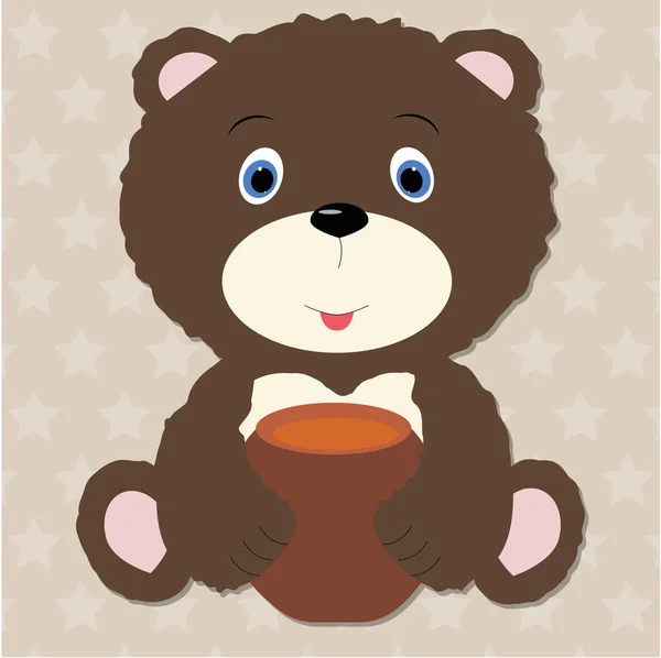 cute bear baby with barrel of honey. Template for design