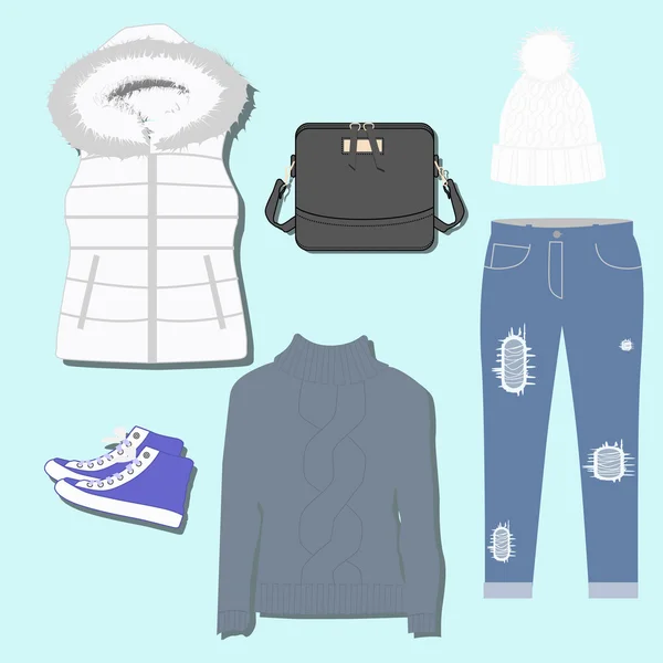 Kit zimní ženy sportovní oděvy — Stockový vektor