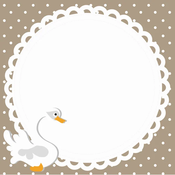 Bebé lindo marco redondo con un cisne blanco — Vector de stock