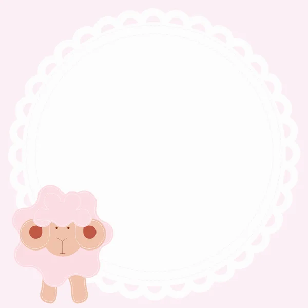 Baby cute round frame with sheep on a pink background. — Stock Vector