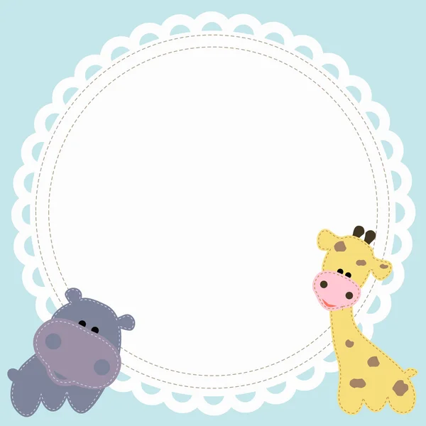 Baby cute round frame with a Hippo and a giraffe — стоковый вектор