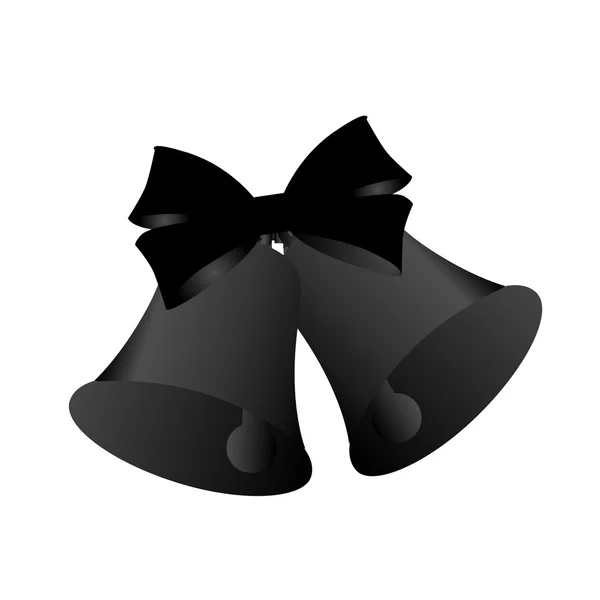 Icône noire deux cloches avec un arc sur un fond blanc . — Image vectorielle