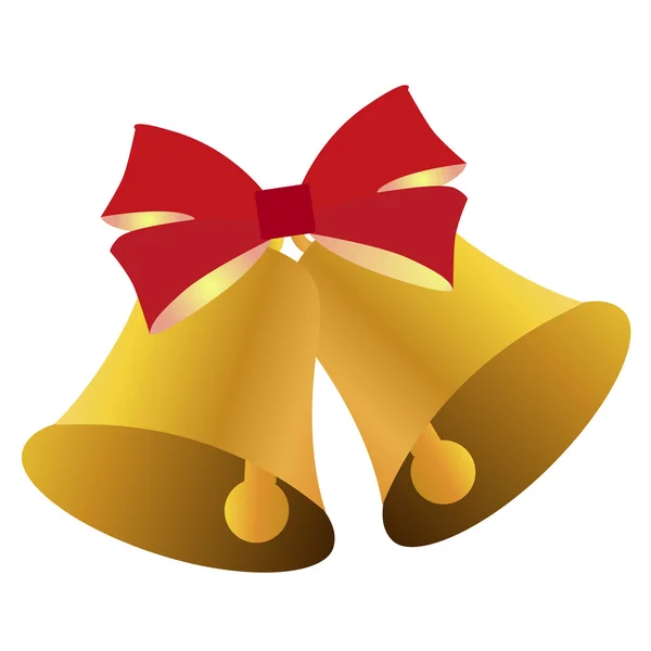 Значок кольору два золоті різдвяні дзвони з червоним бантом — стоковий вектор