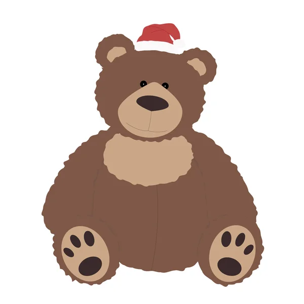 Kolor ikony świąteczne Teddy bear w Santa kapelusz na białym tle — Wektor stockowy