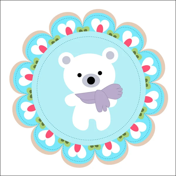 Niedliche Baby-Vorlage für Grüße oder Einladungen mit einem weißen Teddy — Stockvektor