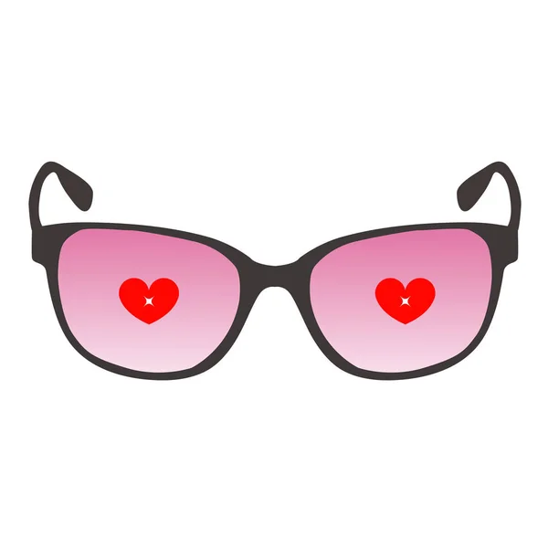Colored icon sunglasses with pink glasses with hearts inside. — Stock Vector