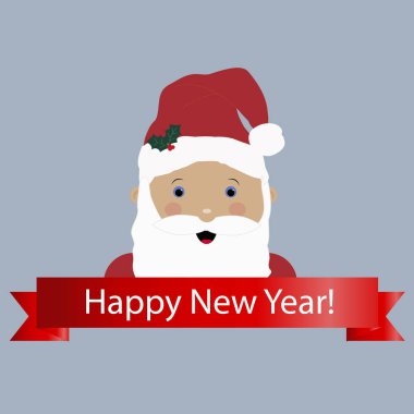 bir karikatür Noel Baba ile renkli simge ve afiş mutlu yeni yıl