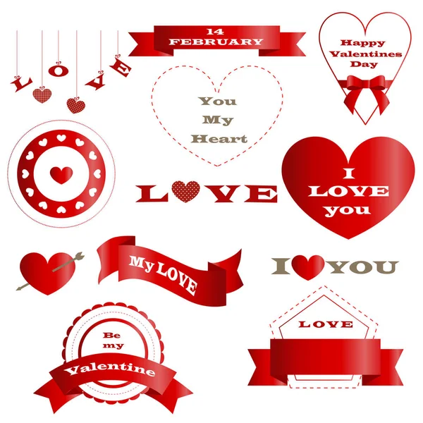 Conjunto de hermosas insignias rojas y pancartas Día de San Valentín . — Vector de stock