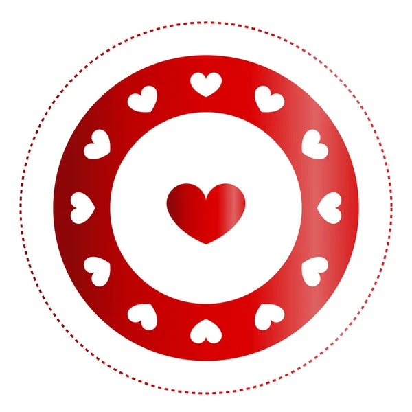 Icône bannière rouge ronde avec coeur sur fond blanc . — Image vectorielle