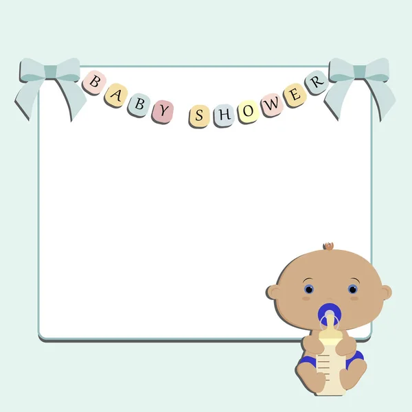Cute baby blue background with a white square frame. — Stock Vector