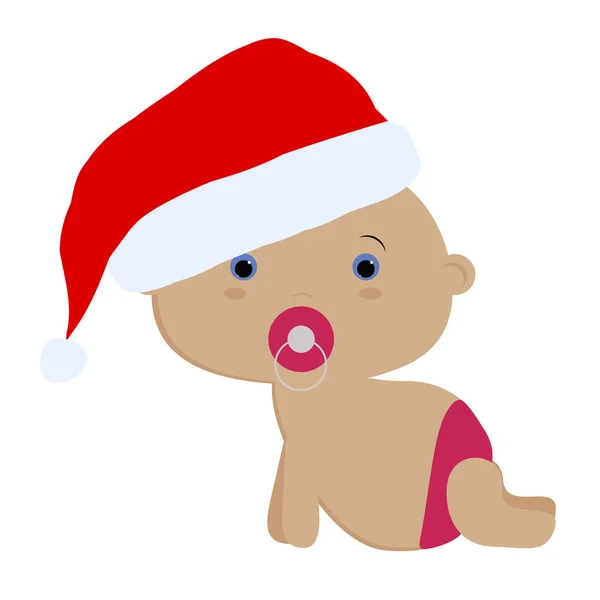 Ícone cor bonito bebê menina rasteja em Santa chapéu no fundo branco —  Vetores de Stock