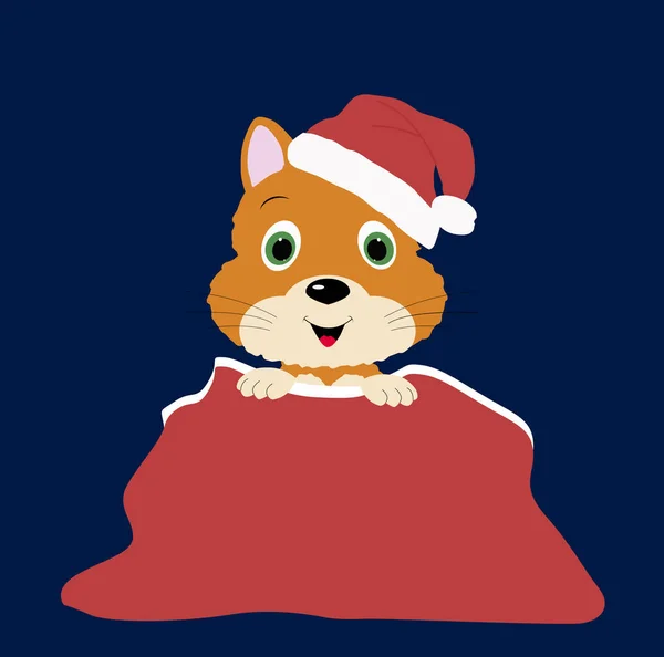크리스마스 그림 산타의 가방에서 작은 고양이의 아기. — 스톡 벡터
