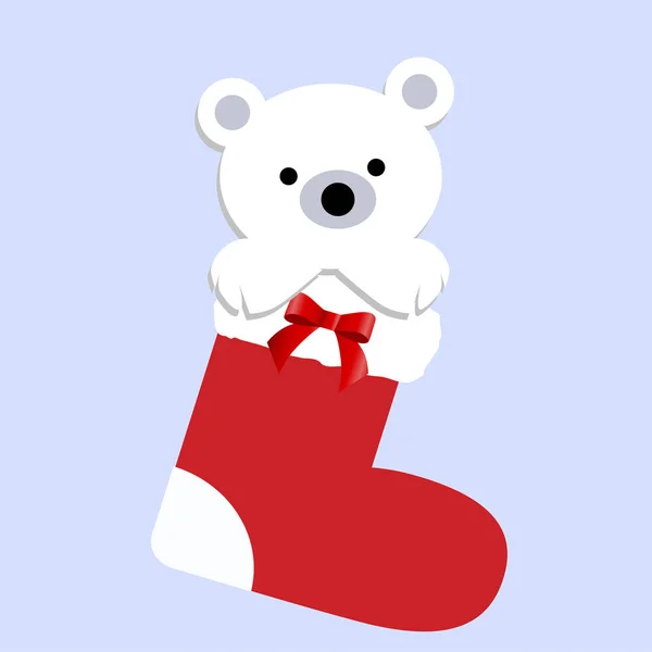 Mignon bébé vacances Noël blanc petit ours à l'intérieur de la chaussette . — Image vectorielle