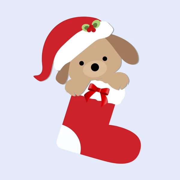 Cute baby holiday Christmas puppy inside stocking. — Stock Vector
